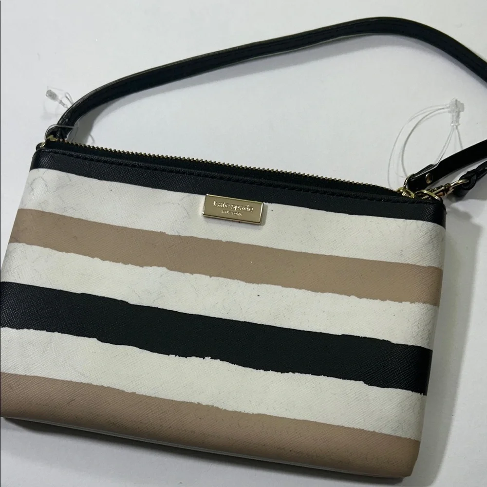 Kate Spade Black and Tan Striped Clutch